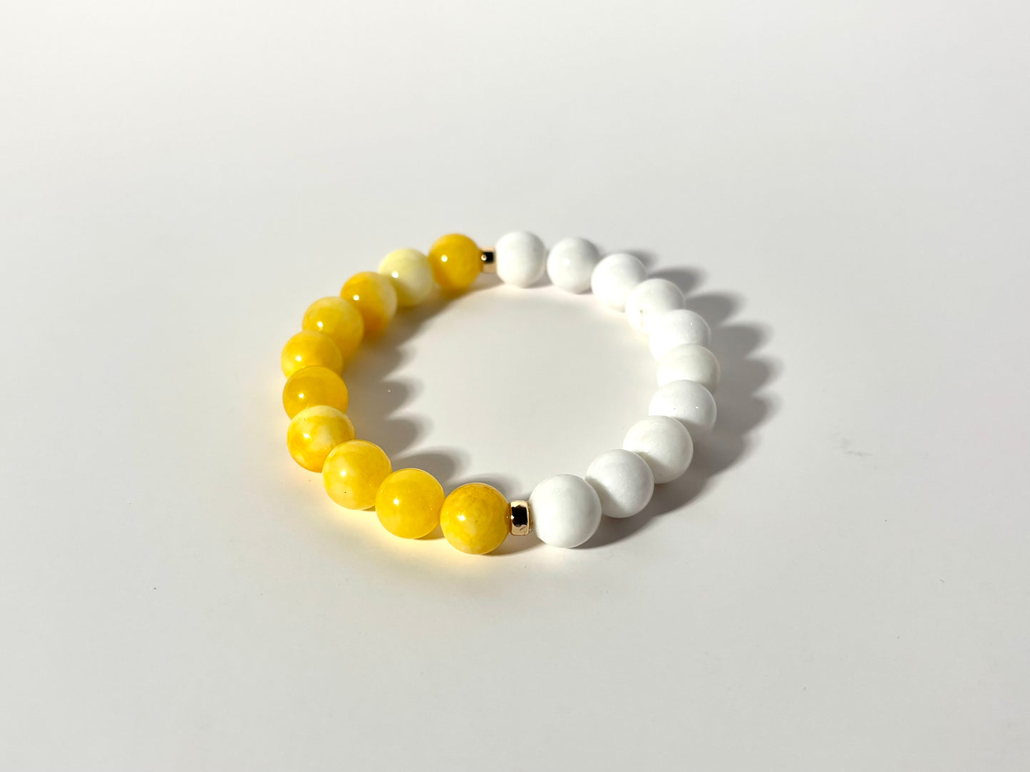 Yellow Jade & White Jade Bracelet with Gold Separators
