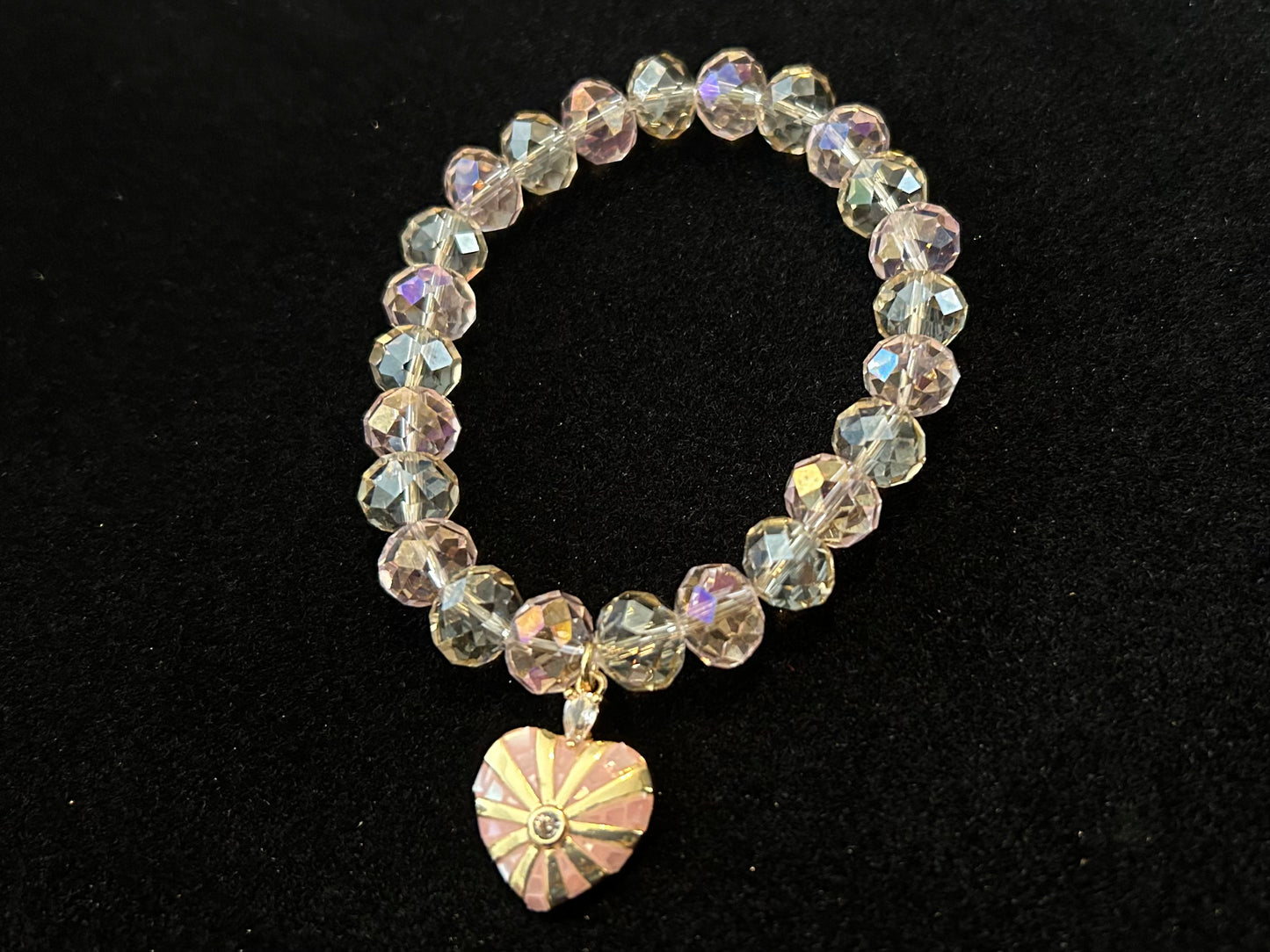 Pink and Golden Crystal Bracelet with a Pink and Gold plated Heart Charm
