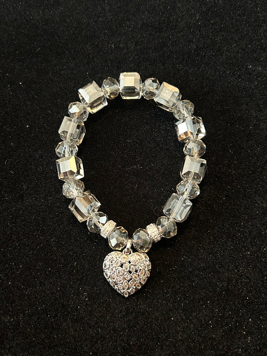 Crystal bracelet with silver plated Heart charm