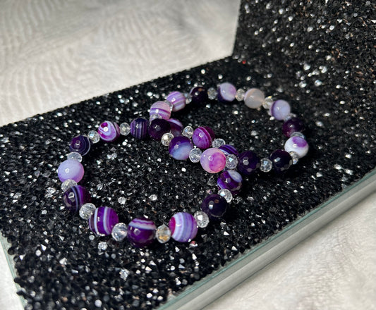 Faceted Purple Agate Bracelet Set