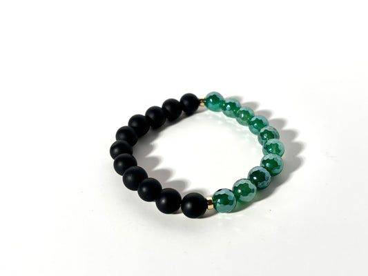 Onyx & Green Faceted Agate Bracelet with Gold-Filled Separators