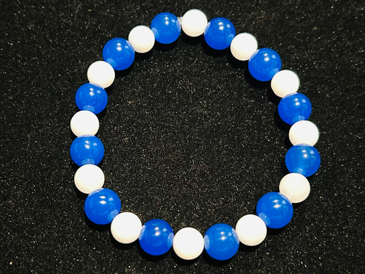 NY Yankees inspired Blue and White Jade bracelet