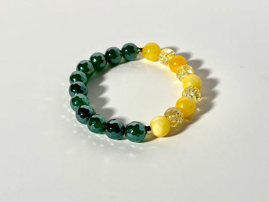 Faceted Green Agate, Yellow Jade, and Yellow Glass Bead Bracelet with Gold Separators
