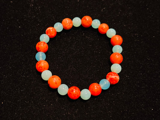 Miami Dolphins inspired Blue jade and Orange turquoise bracelet