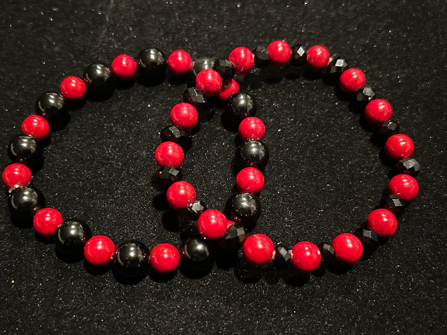 Atlanta Falcons inspired Red Jade & Black Obsidian bracelet set