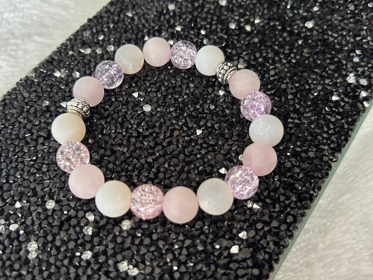 Matte Rose Quartz and White Druse Agate