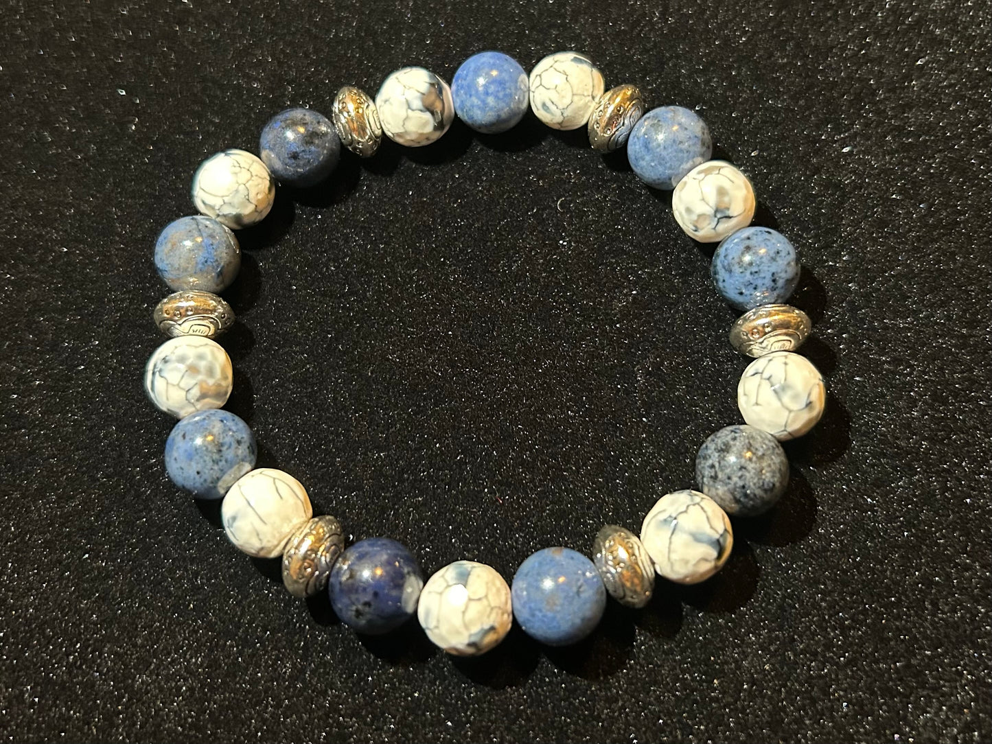 White Fire Agate and Dumortierite bracelet