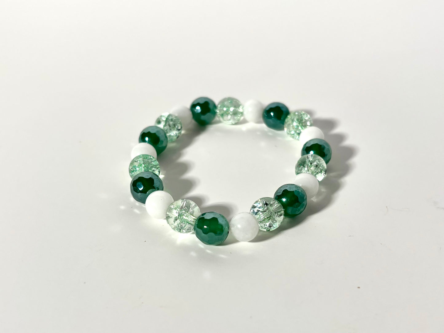 Faceted Green Agate, White Jade & Green Glass Beads Bracelet