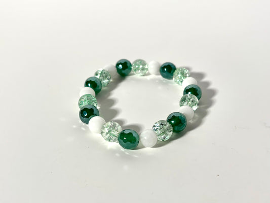 Faceted Green Agate, White Jade & Green Glass Beads Bracelet