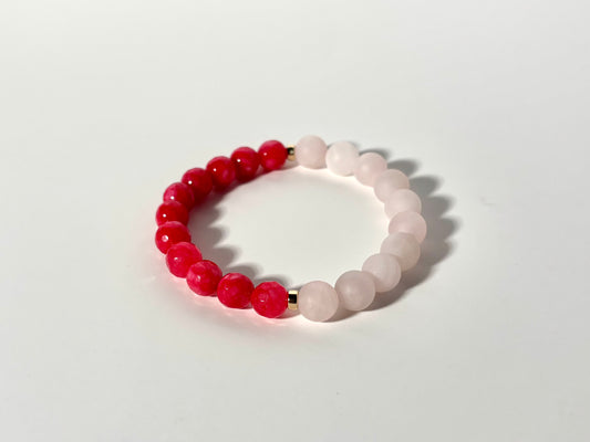 Matte Rose Quartz & Faceted Fuchsia Jade Bracelet with Gold Separators
