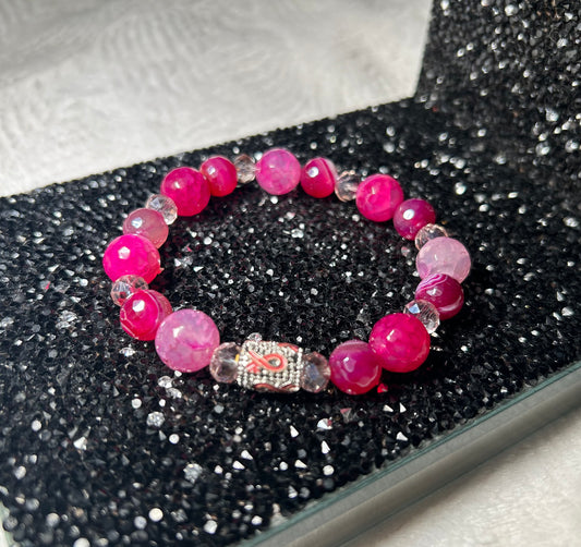 Breast Cancer Awareness Bracelet | Faceted Pink Agate