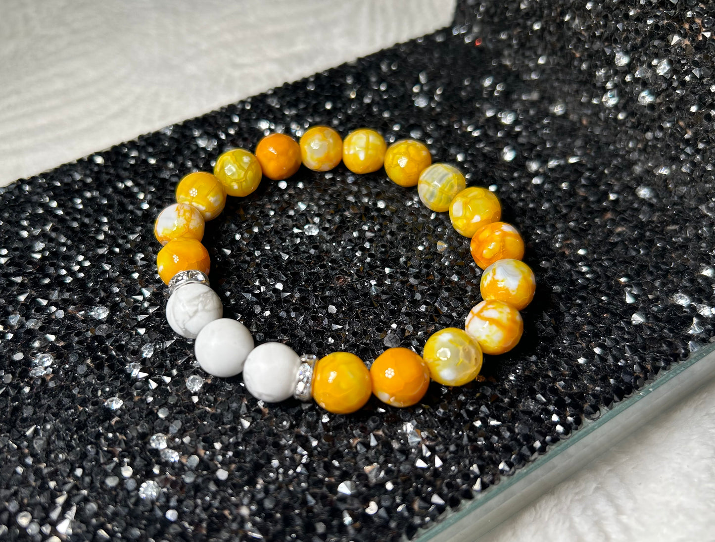 Yellow Fire Agate and Howlite Bracelet