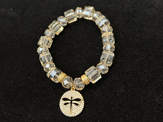 Crystal Bracelet with Gold plated Dragonfly Charm