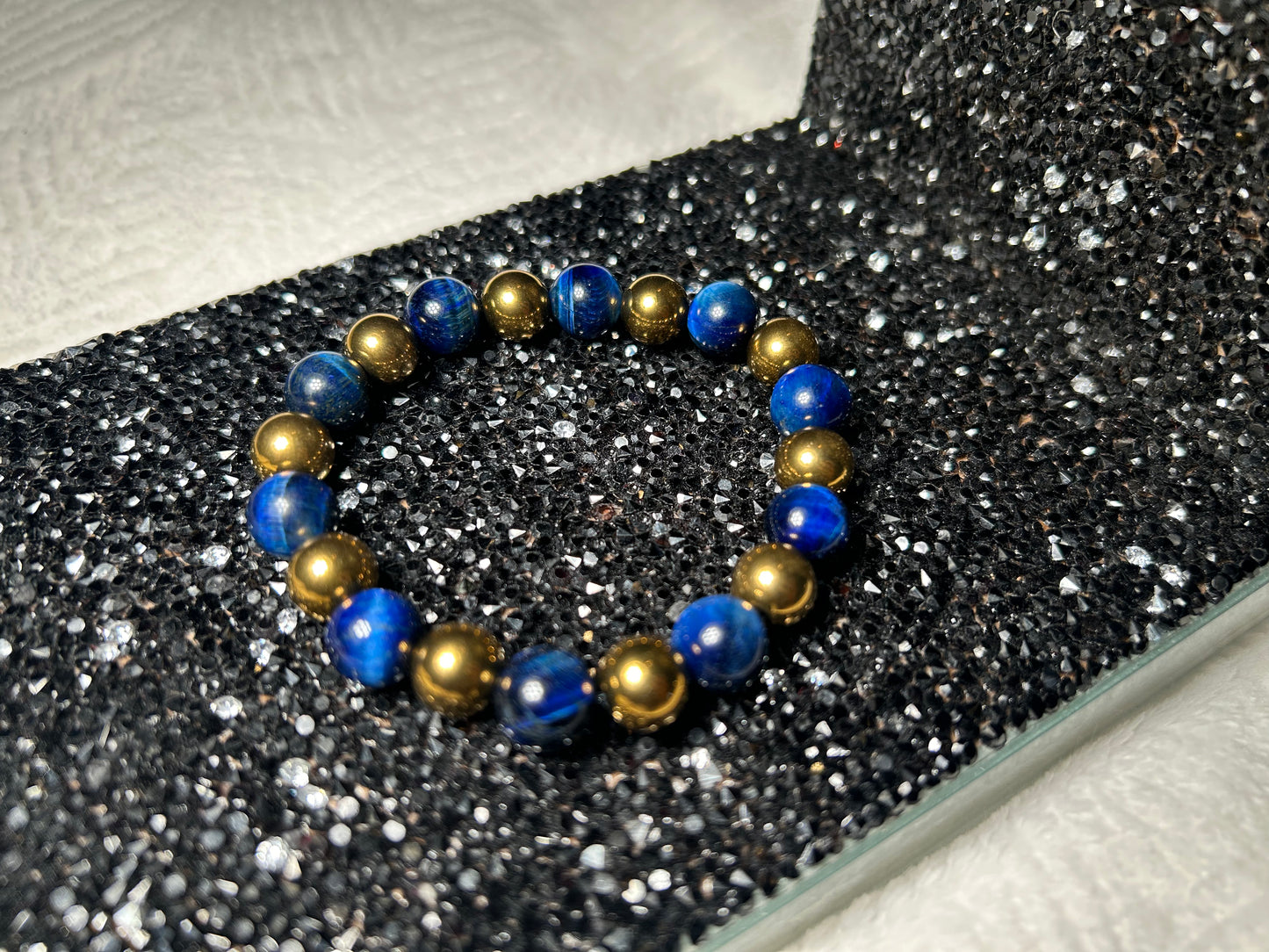 Notre Dame inspired Blue Tiger’s Eye and Golden Hematite